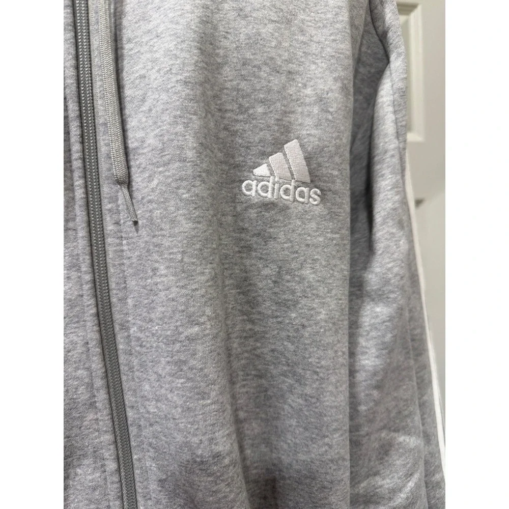 Adidas‎ Mens Track Jacket Hoodie Full Zip Gray White Stripes LT